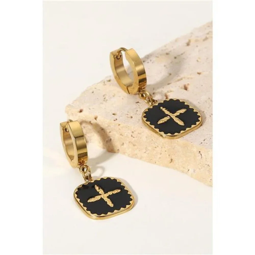 Plus Sign Square Shape Drop Earrings